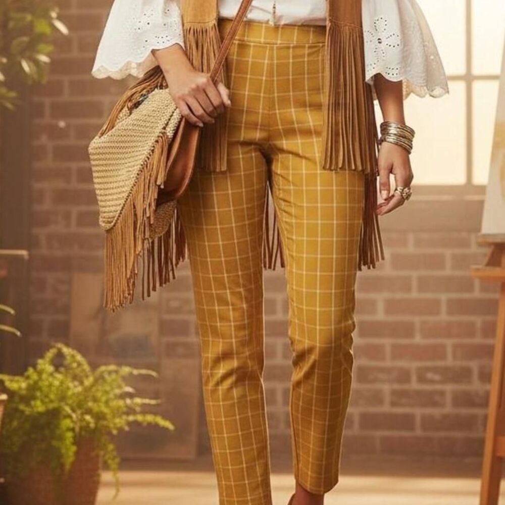 Yellow-white pants size 10 boho vintage desert indie 70s desert chic